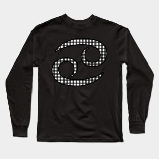 Cancer Zodiac Horoscope Symbol in Black and White Gingham Pattern Long Sleeve T-Shirt